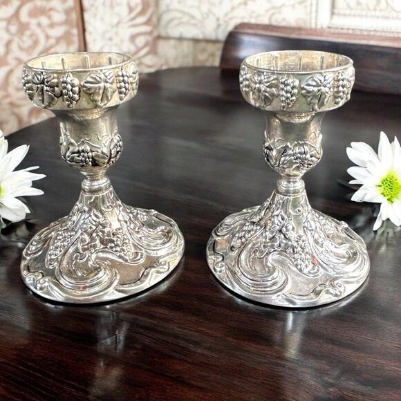 Vtg 2 Godinger Baroque Silver Plated Ornate Grapevine Candlesticks 5 Inch - Picture 4 of 13